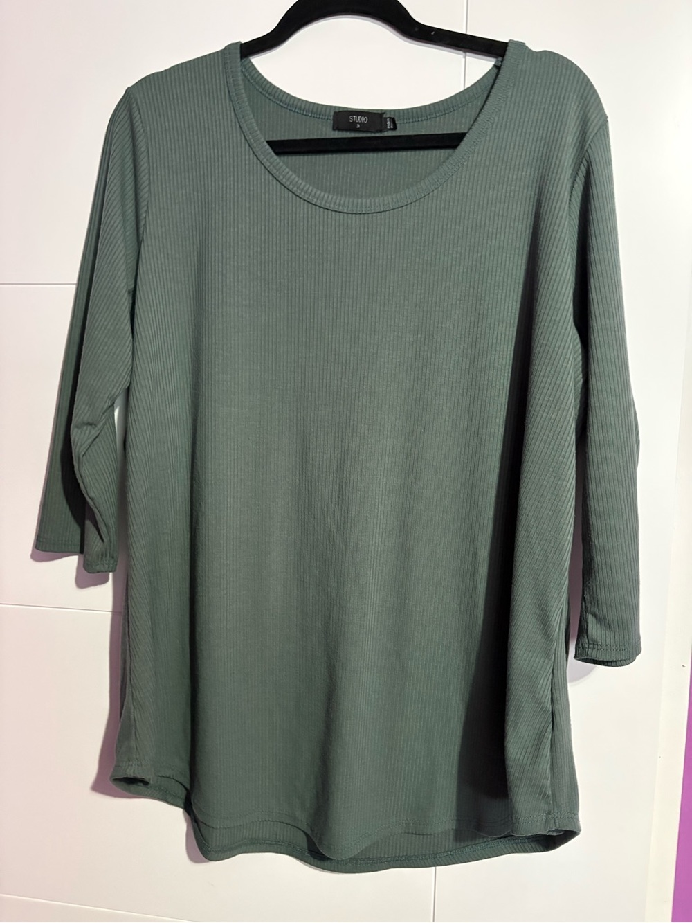 Studio 3/4 Sleeve Ribbed Top - Sage Green